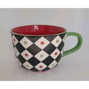 Pier 1 Imports Stoneware Coffee Mug Cup‎ Harlequin Christmas Diamonds/Dots